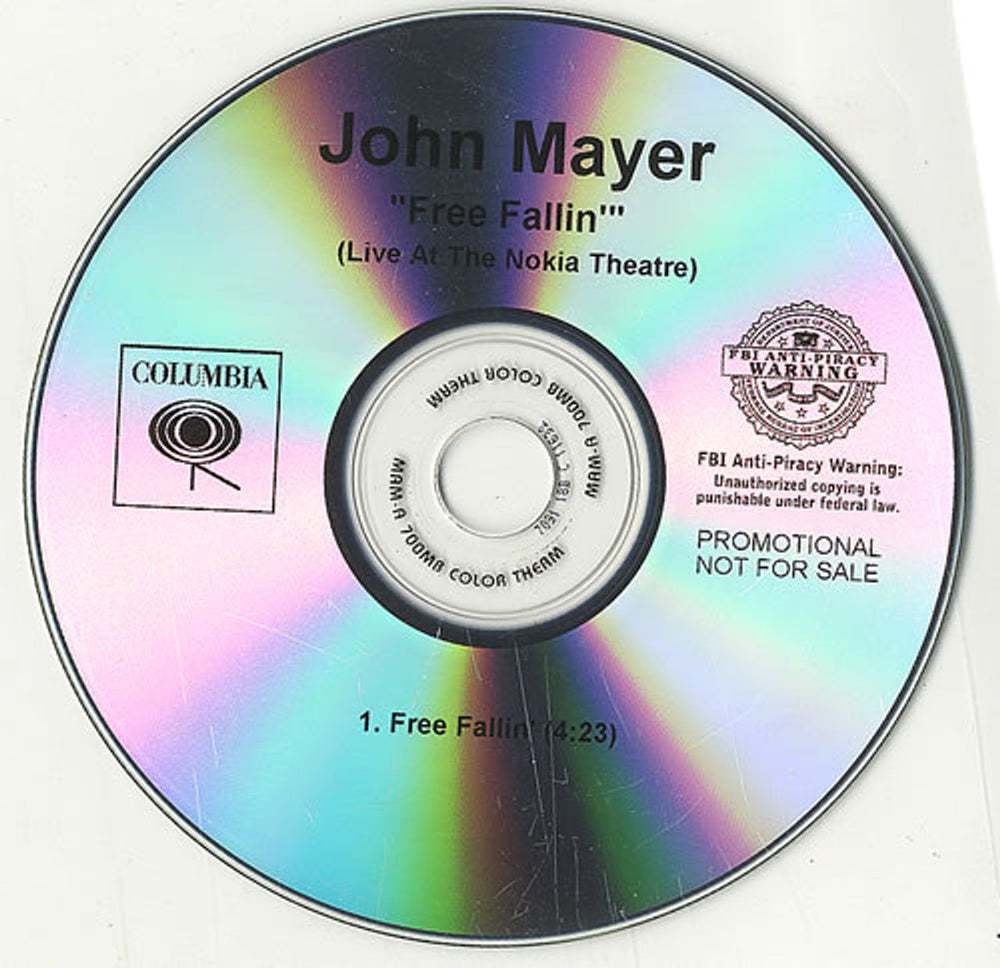 John Mayer Free Fallin' US Promo CD-R acetate CDR ACETATE