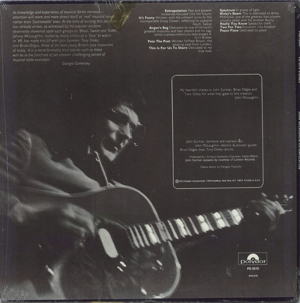 John McLaughlin Extrapolation - White label + Press Release US Promo vinyl LP album (LP record)