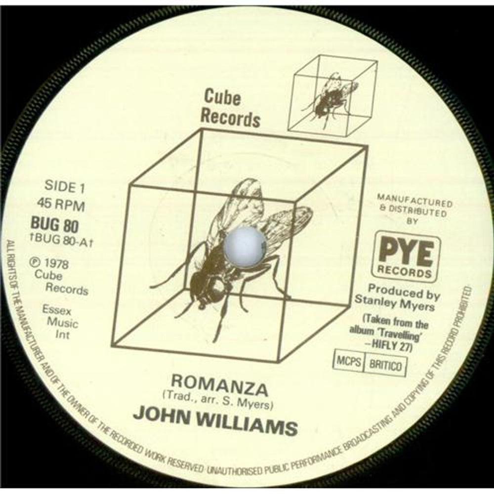 John Williams (Guitarist) Romanza - 1st issue UK 7" vinyl single (7 inch record / 45) BUG80