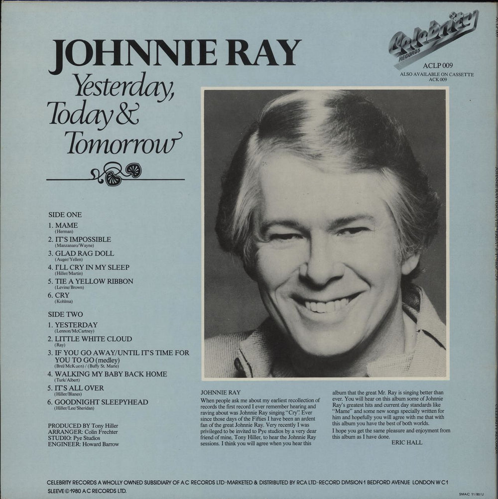 Johnnie Ray Yesterday, Today & Tomorrow UK vinyl LP album (LP record)