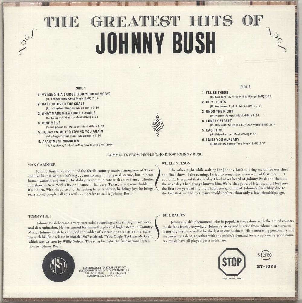 Johnny Bush The Greatest Hits Of Johnny Bush US vinyl LP album (LP record)