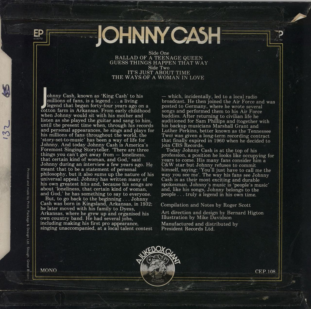 Johnny Cash Johnny Cash EP UK 7" vinyl single (7 inch record / 45)