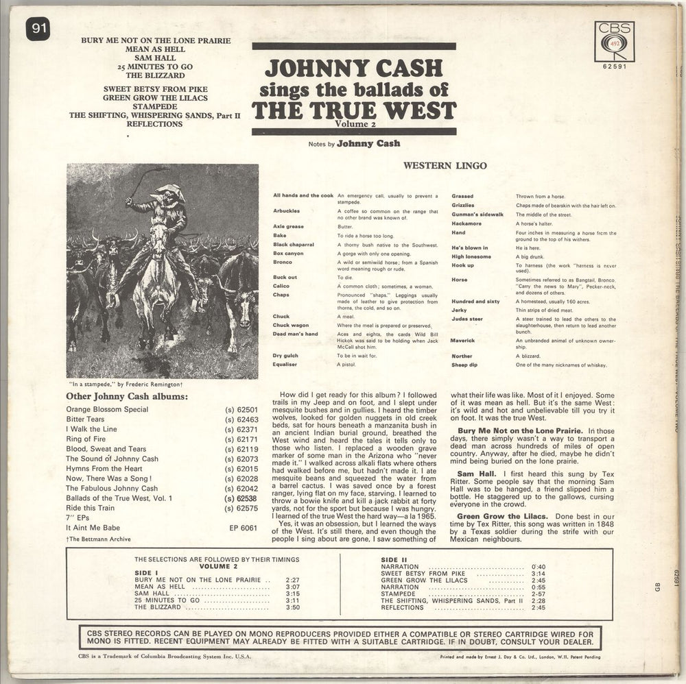 Johnny Cash Johnny Cash Sings The Ballads Of The True West Volume 2 UK vinyl LP album (LP record)