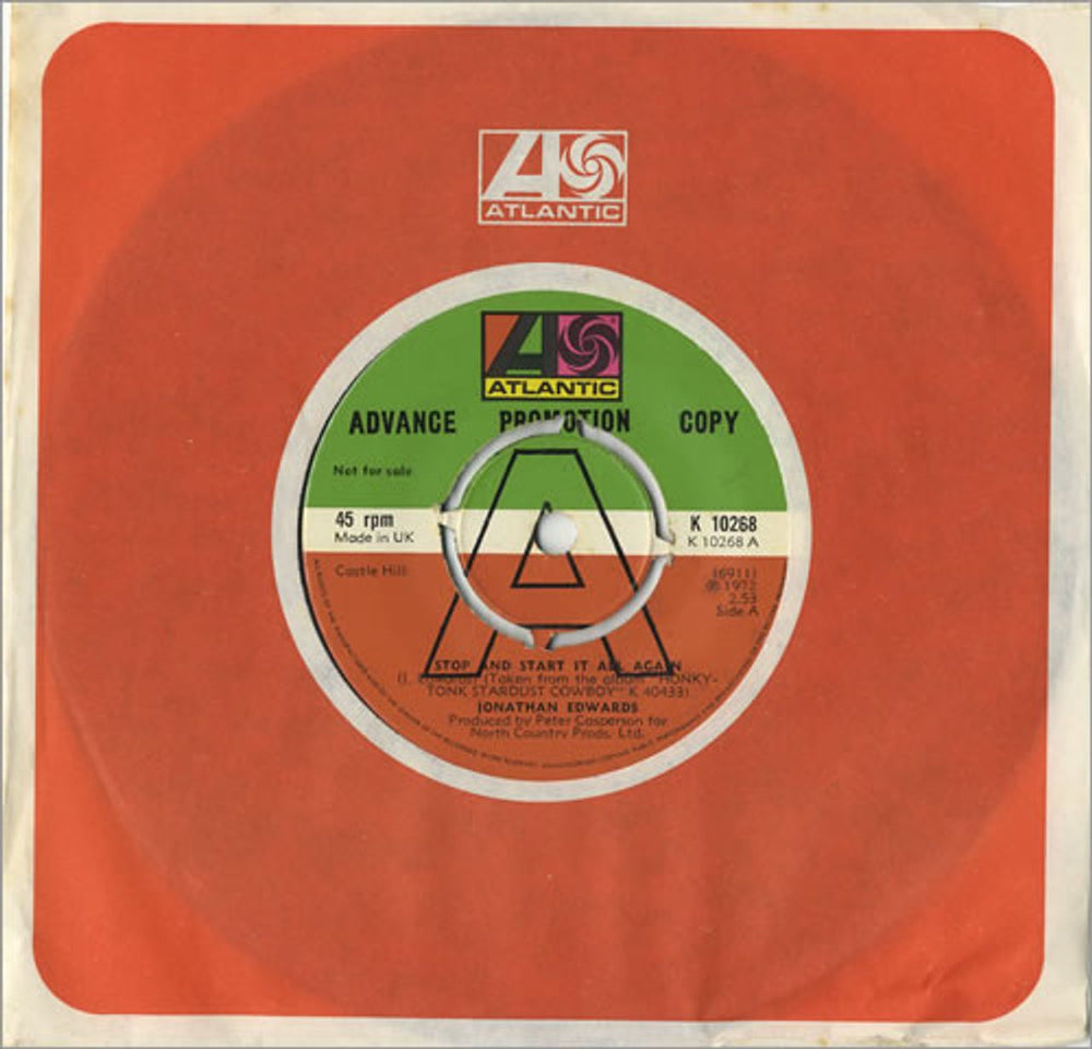 Jonathan Edwards Stop And Start It All Again - A Label UK Promo 7" vinyl single (7 inch record / 45) K10268