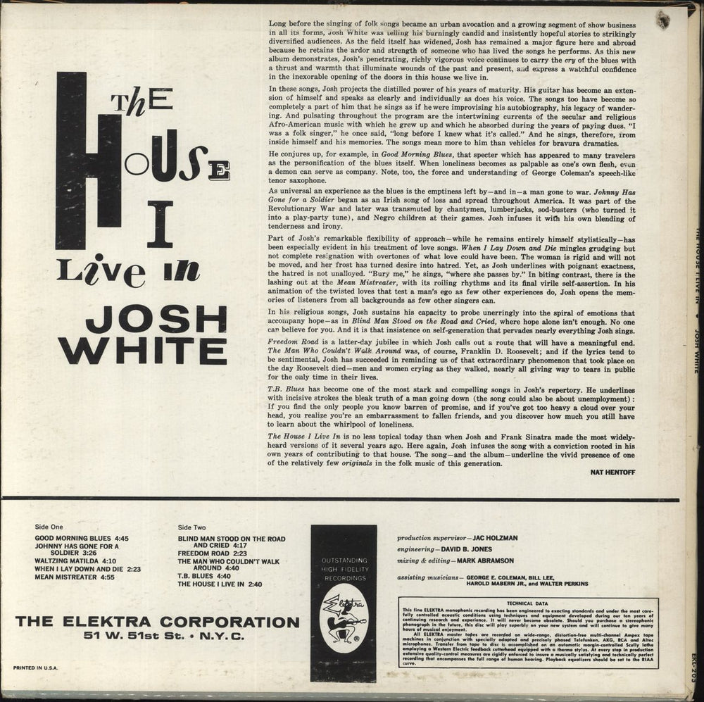 Josh White The House I Live In - Gold label US vinyl LP album (LP record)