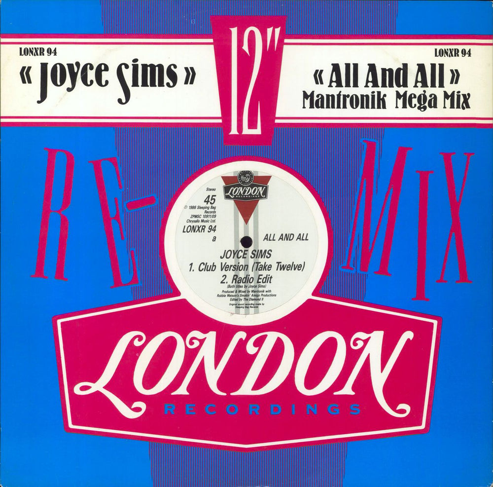 Joyce Sims All And All UK 12" vinyl single (12 inch record / Maxi-single) LONXR94