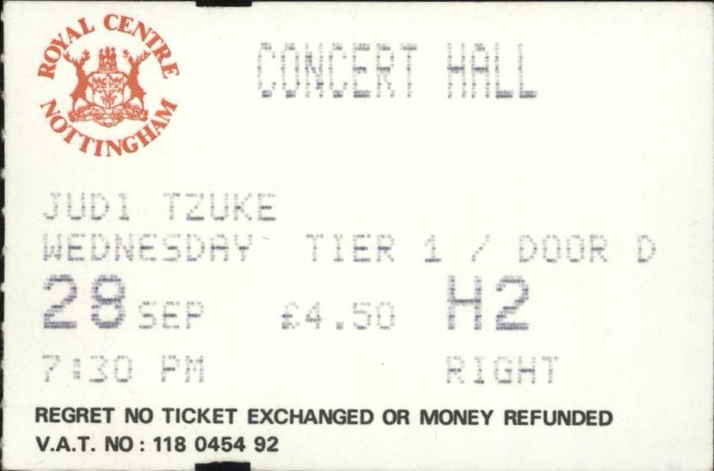 Judie Tzuke In Concert + ticket stub UK tour programme TZUTRIN726707