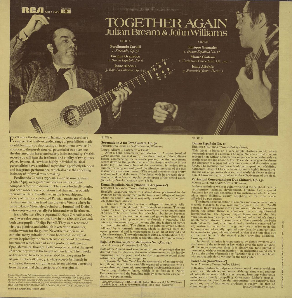 Julian Bream & John Williams Together Again - Tex UK vinyl LP album (LP record)