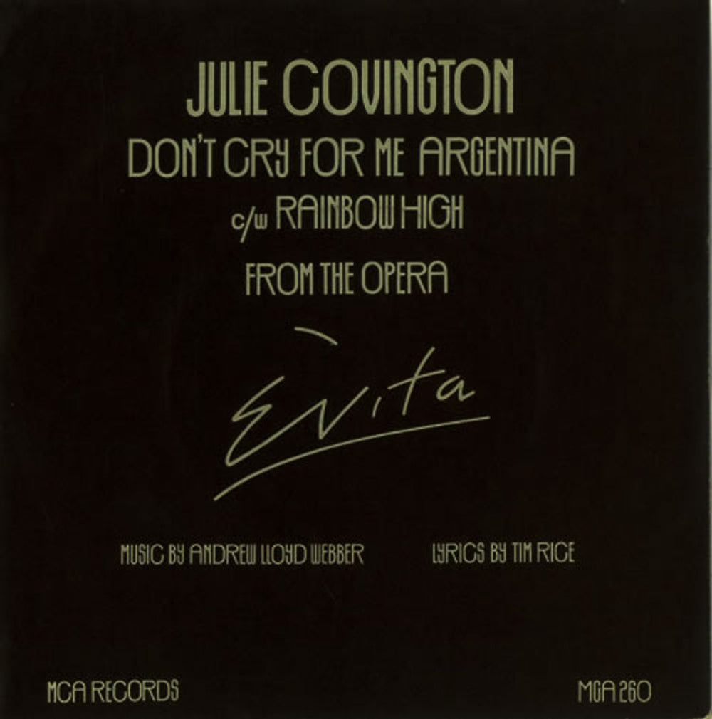 Julie Covington Don't Cry For Me Argentina - P/S UK 7" vinyl single (7 inch record / 45) MCA260