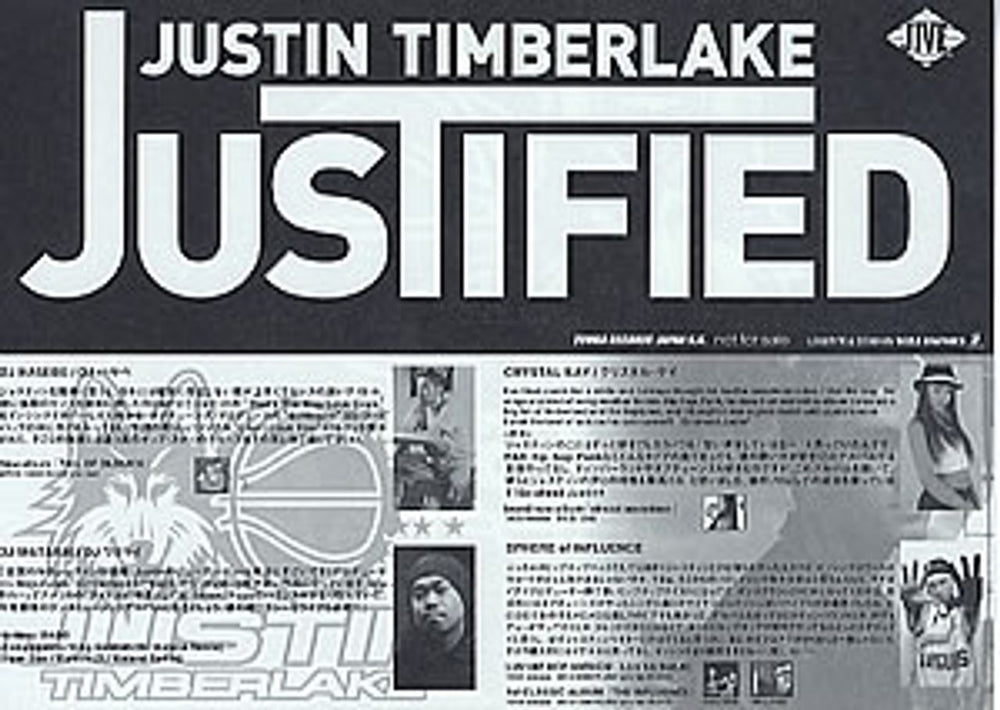 Justin Timberlake Justified Japanese Promo memorabilia JTLMMJU301566