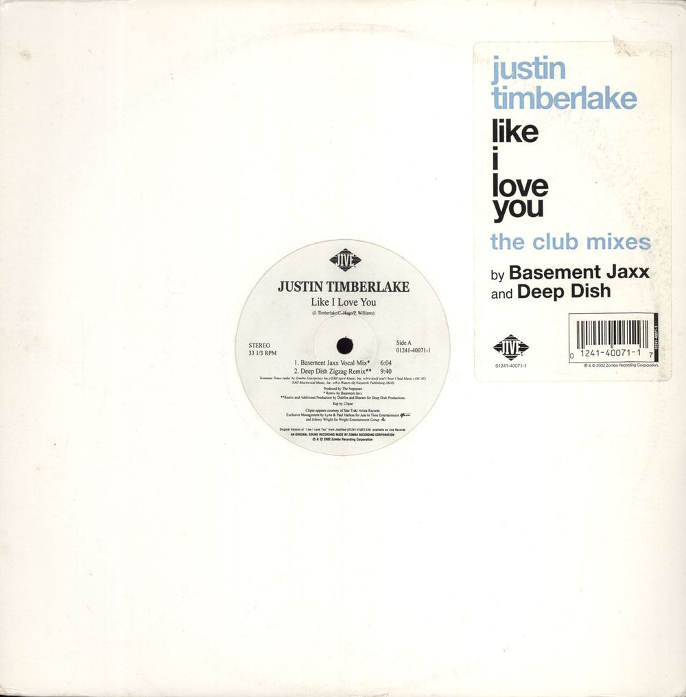 Justin Timberlake Like I Love You US 12" vinyl single (12 inch record / Maxi-single) 01241-40071-1