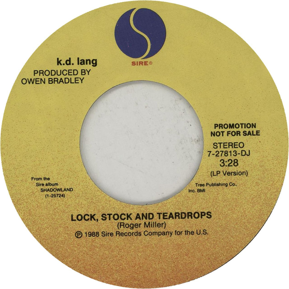 K.D. Lang Lock Stock & Teardrops US Promo 7" vinyl single (7 inch record / 45) 7-27813-DJ