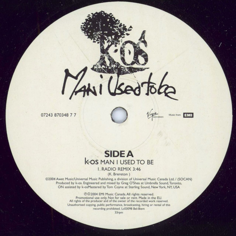 K-OS Man I Used To Be Canadian Promo 12" vinyl single (12 inch record / Maxi-single) 0724387034877