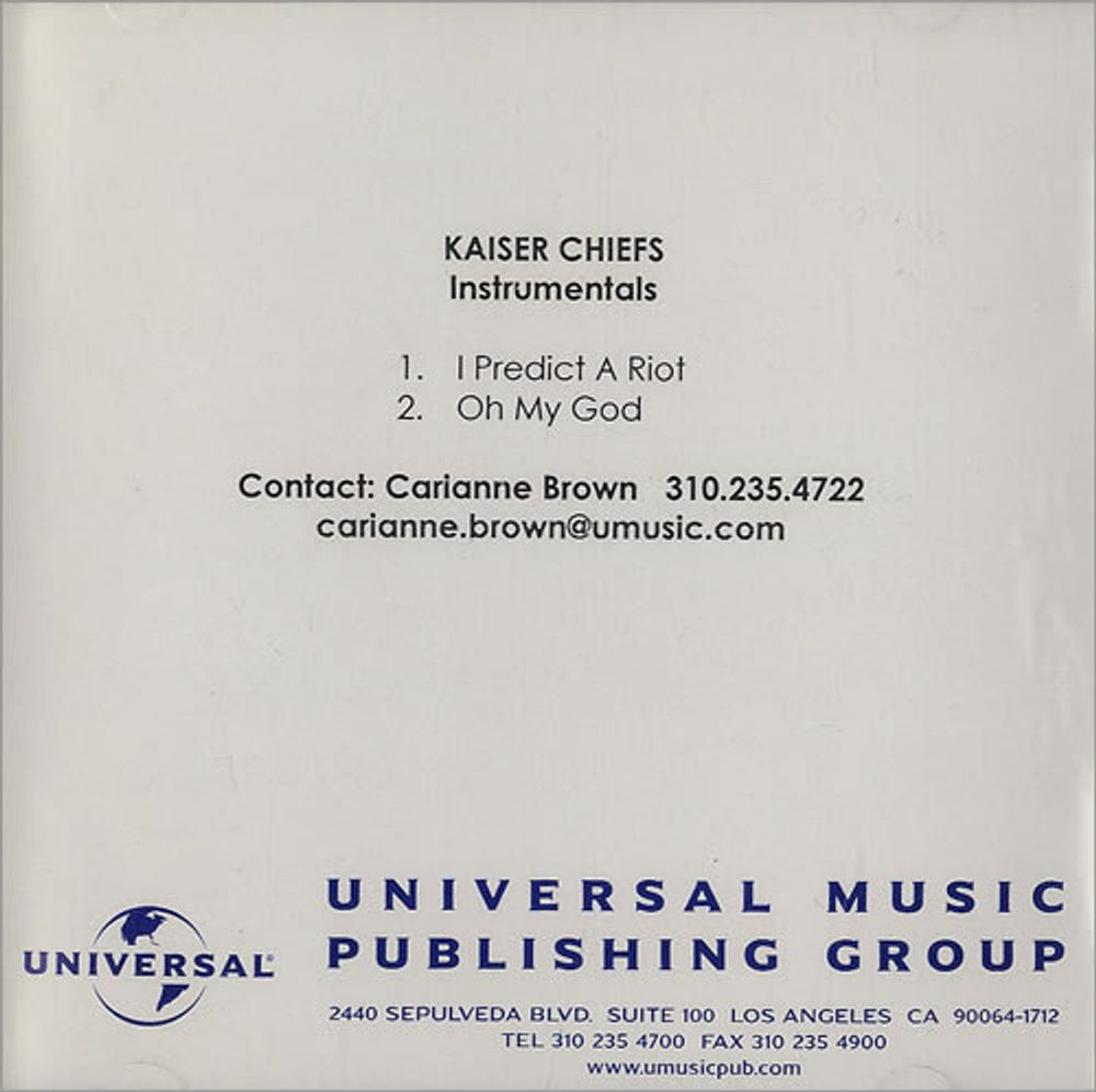 Kaiser Chiefs Instrumentals US Promo CD-R acetate CDR ACETATE