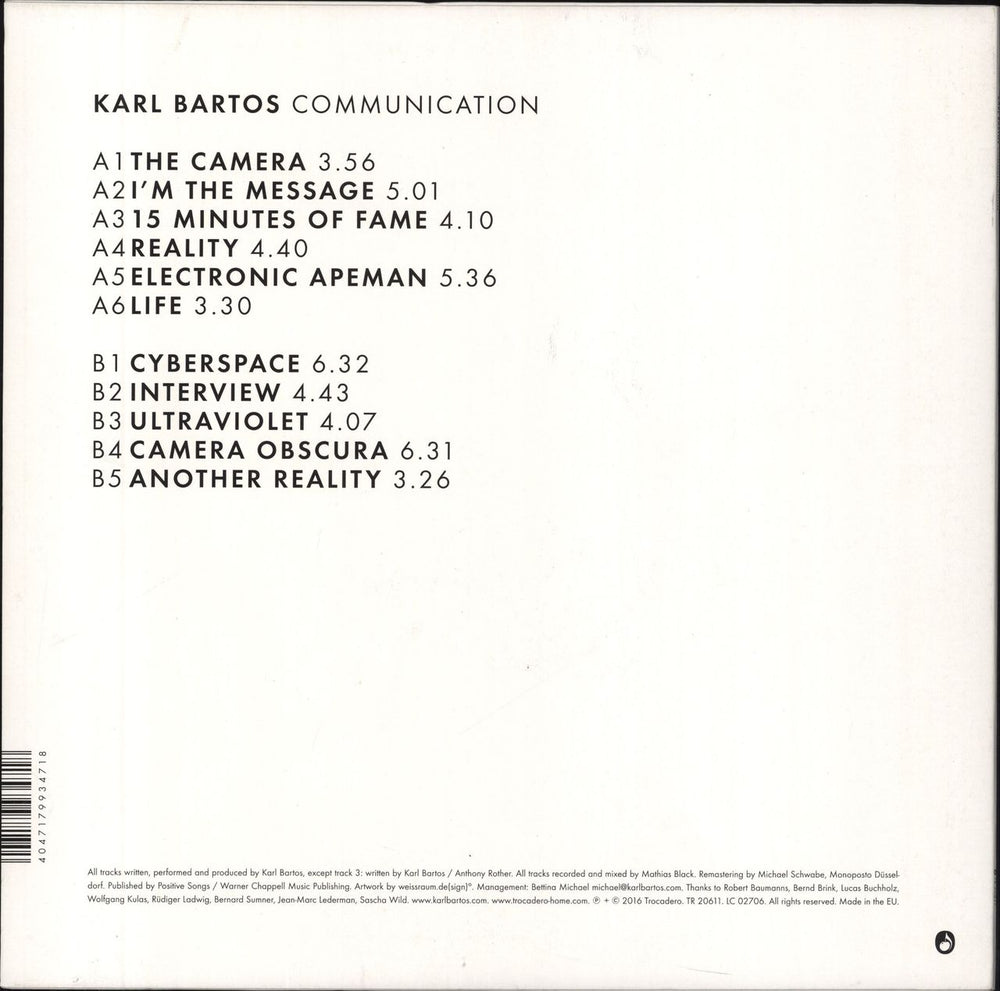 Karl Bartos Communication UK vinyl LP album (LP record) 4047179934718