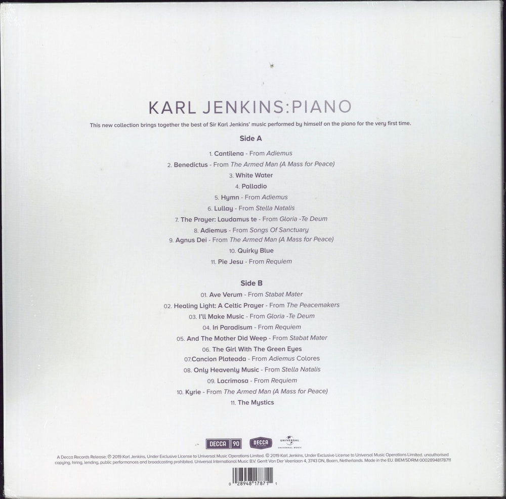 Karl Jenkins Piano - 180gm White Vinyl UK vinyl LP album (LP record)