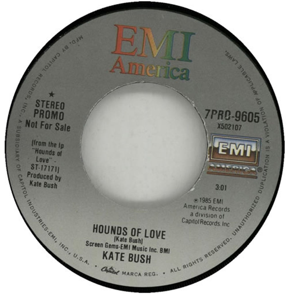 Kate Bush Hounds Of Love US Promo 7" vinyl single (7 inch record / 45) BUS07HO72627