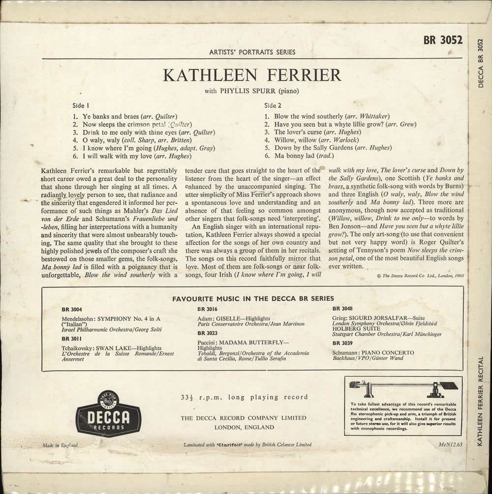 Kathleen Ferrier Recital - 2nd UK 10" vinyl single (10 inch record)