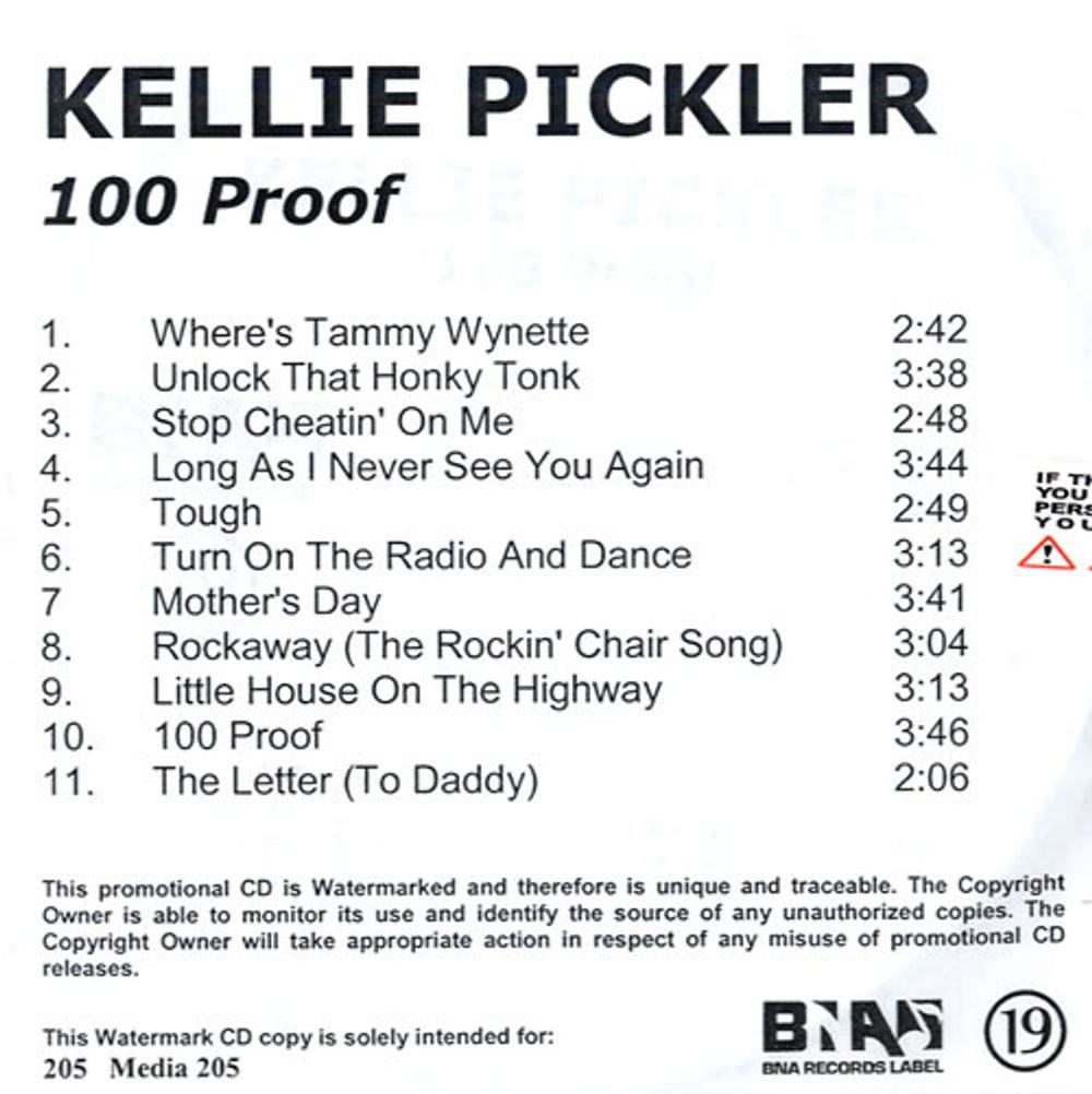 Kellie Pickler 100 Proof - Sealed US Promo CD-R acetate CD-R ACETATE