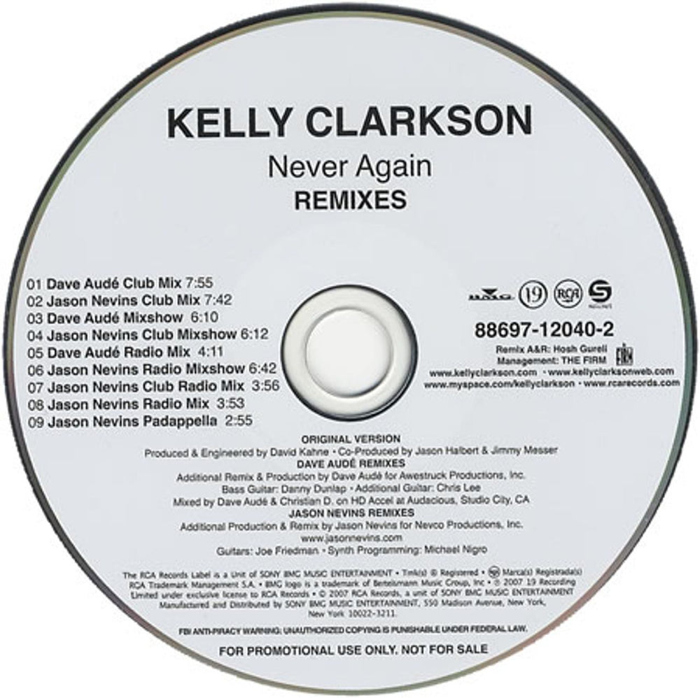 Kelly Clarkson Never Again - Remixes US Promo CD single (CD5 / 5") 88697-12040-2