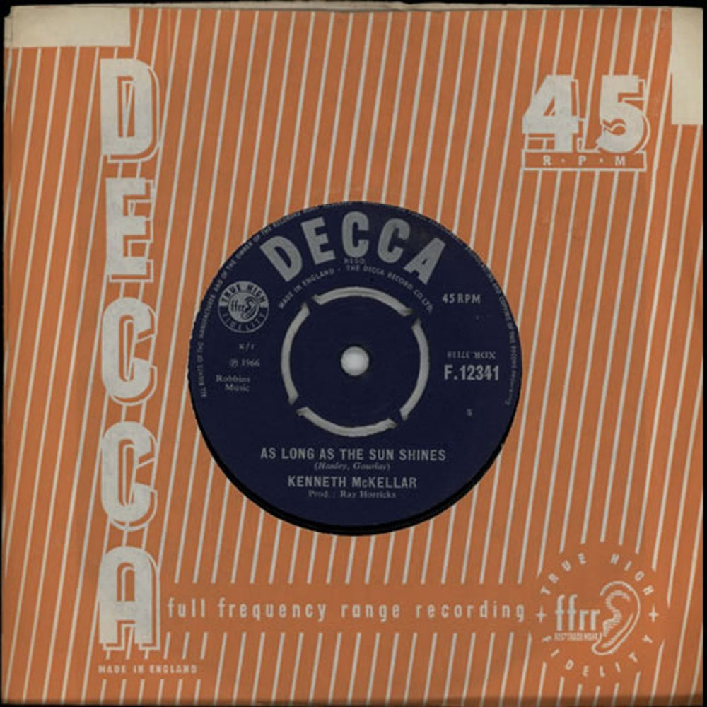 Kenneth McKellar As Long As The Sun Shines UK 7" vinyl single (7 inch record / 45) F.12341