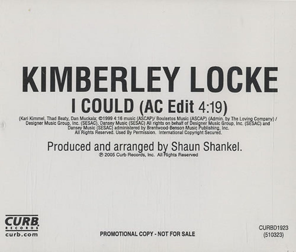 Kimberley Locke I Could US Promo CD single (CD5 / 5") CURBD1923