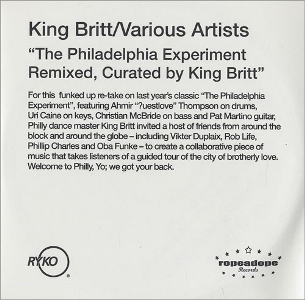 King Britt The Philadelphia Experiment Remixed UK CD-R acetate CD-R ACETATE