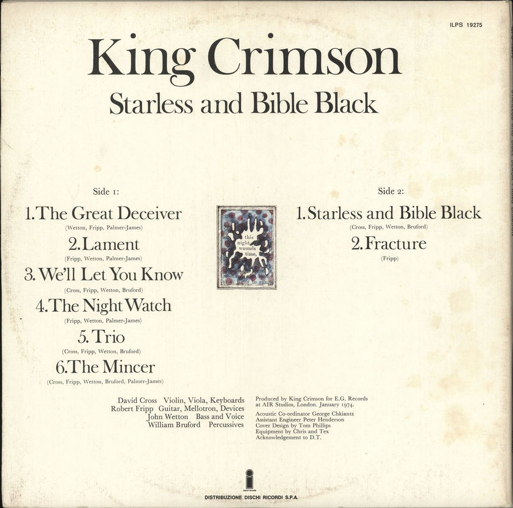 King Crimson Starless And Bible Black + Inner Italian vinyl LP album (LP record)