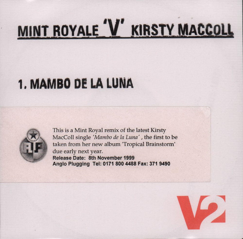 Kirsty MacColl Mambo De La Luna UK Promo CD-R acetate CD ACETATE