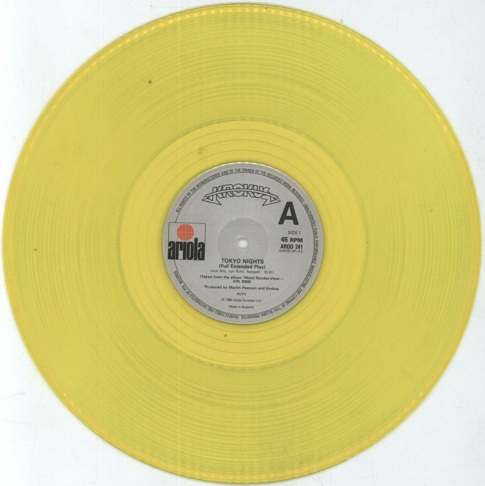 Krokus Tokyo Nights - Yellow Vinyl + Stickers UK 12" vinyl single (12 inch record / Maxi-single) KRO12TO802360