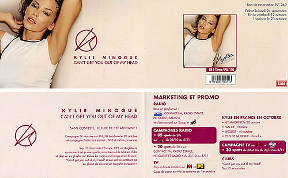 Kylie Minogue Can't Get You Out Of My Head French Promo handbill PROMO FLYER