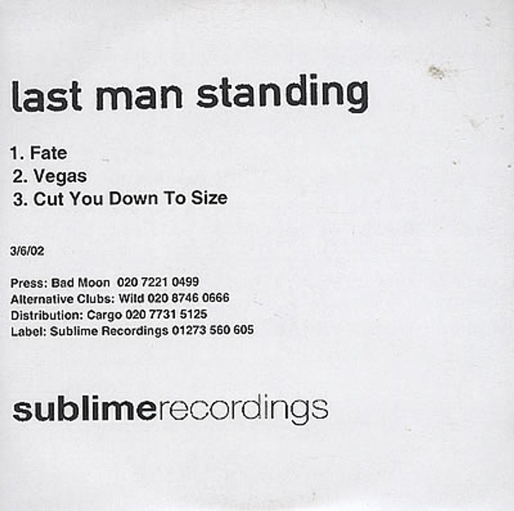 Last Man Standing Fate UK Promo CD-R acetate CD-R ACETATE