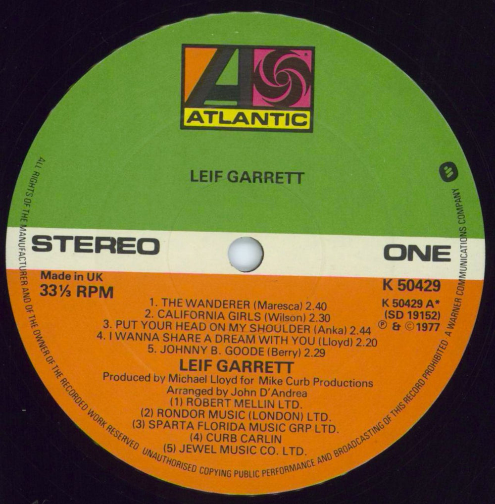 Leif Garrett Leif Garrett UK vinyl LP album (LP record) LFGLPLE496836