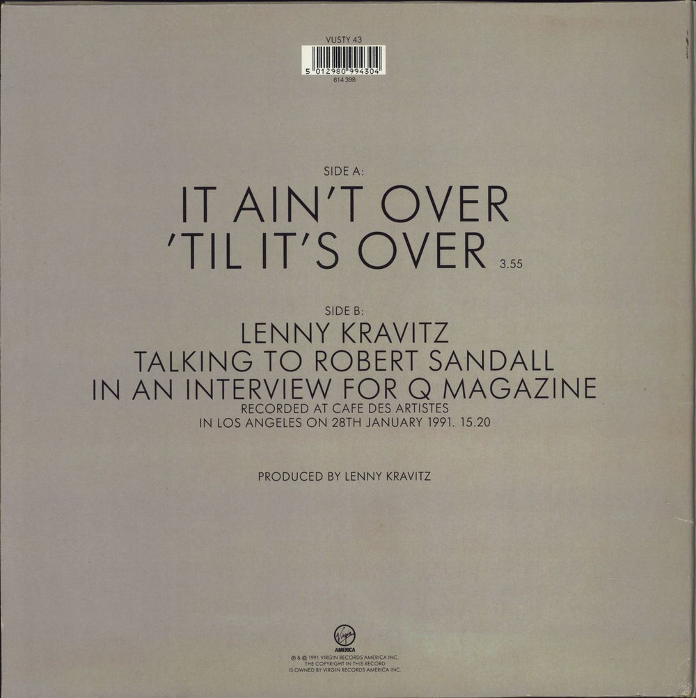 Lenny Kravitz It Ain't Over 'Til It's Over + p/s UK 12" vinyl picture disc (12 inch picture record) 5012980994304