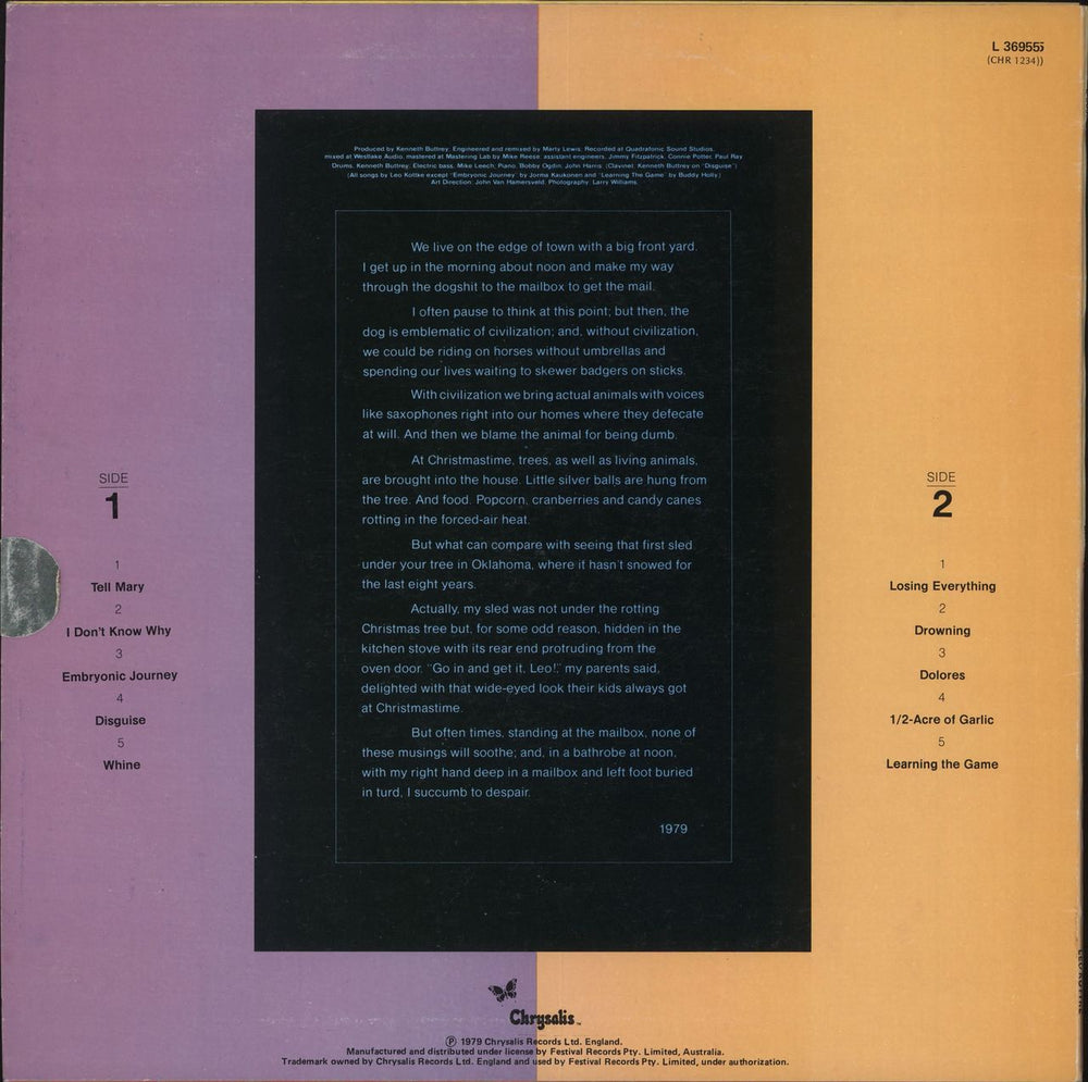 Leo Kottke Balance Australian vinyl LP album (LP record)