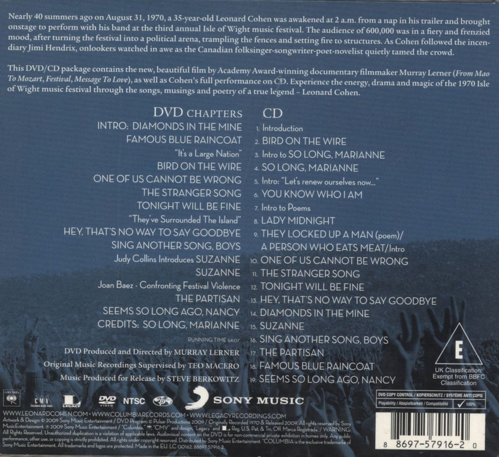 Leonard Cohen Live At The Isle Of Wight 1970 UK 2-disc CD/DVD set 886975791620
