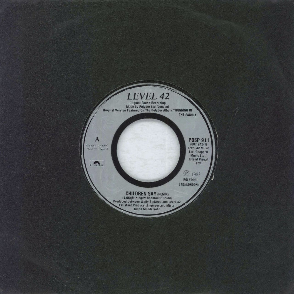 Level 42 Children Say (Remix) - Jukebox UK 7" vinyl single (7 inch record / 45) POSP911