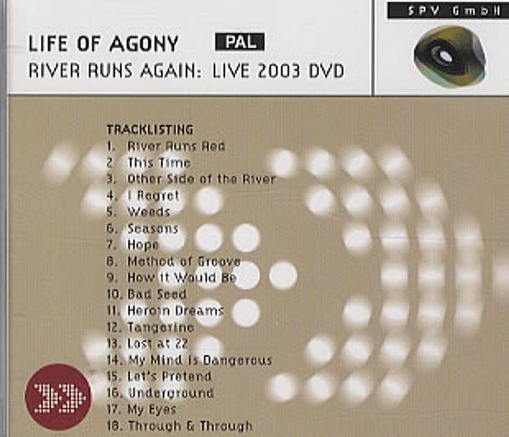 Life Of Agony River Runs Again: Live 2003 German Promo DVD SPV80000599DVD