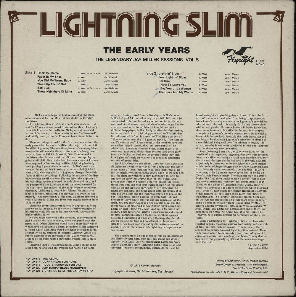 Lightnin' Slim The Early Years UK vinyl LP album (LP record)