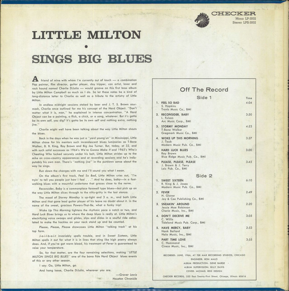 Little Milton Sings Big Blues US vinyl LP album (LP record)