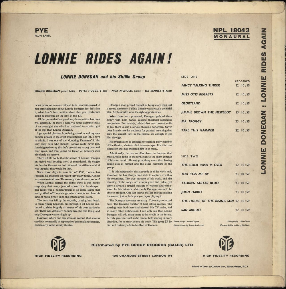 Lonnie Donegan Lonnie Rides Again! UK vinyl LP album (LP record)