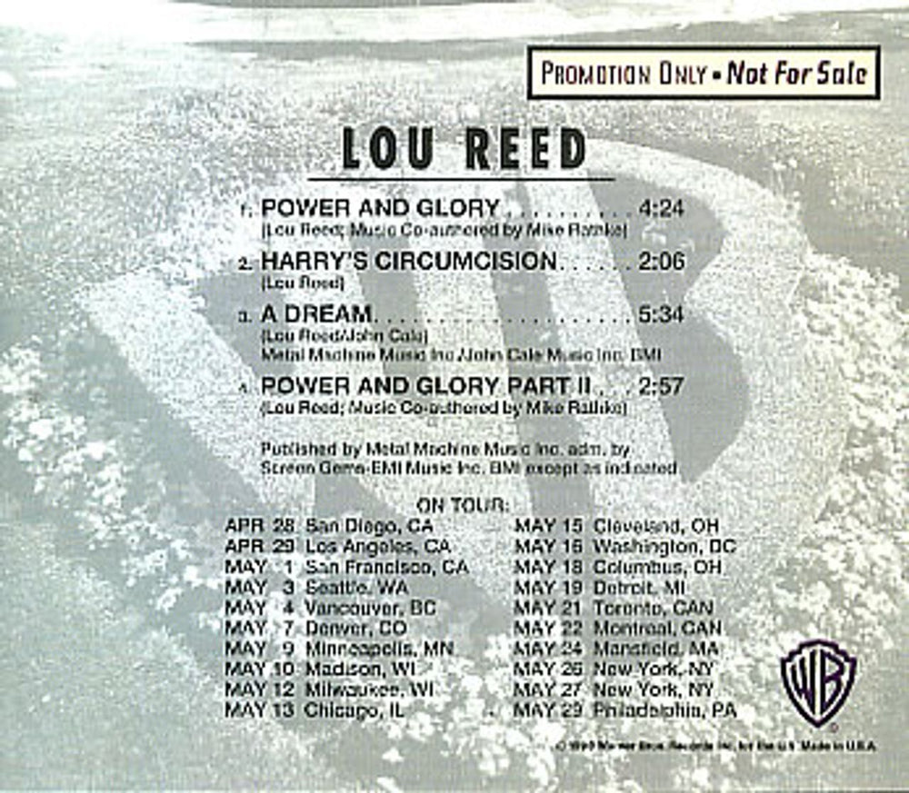 Lou Reed Power & Glory Sampler US Promo CD single (CD5 / 5") PRO-CD-5454