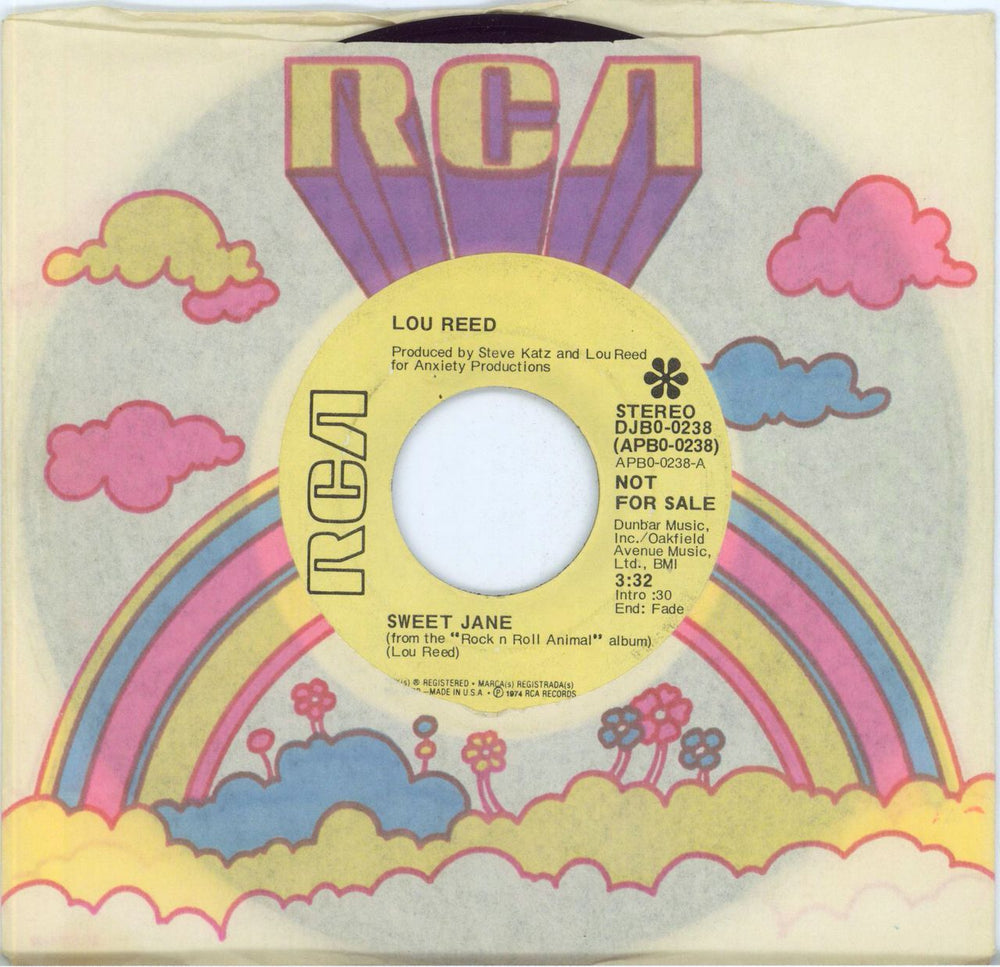 Lou Reed Sweet Jane US Promo 7" vinyl single (7 inch record / 45) APBO-0238