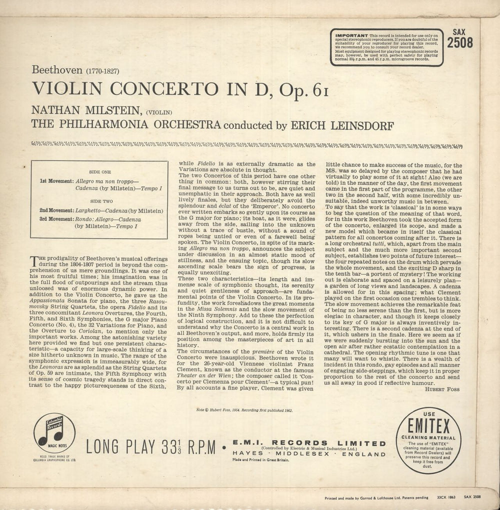 Ludwig Van Beethoven Beethoven: Violin Concerto - 1st Issue UK vinyl LP album (LP record)