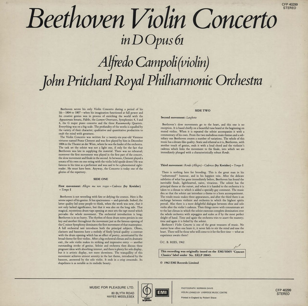 Ludwig Van Beethoven Beethoven: Violin Concerto UK vinyl LP album (LP record)