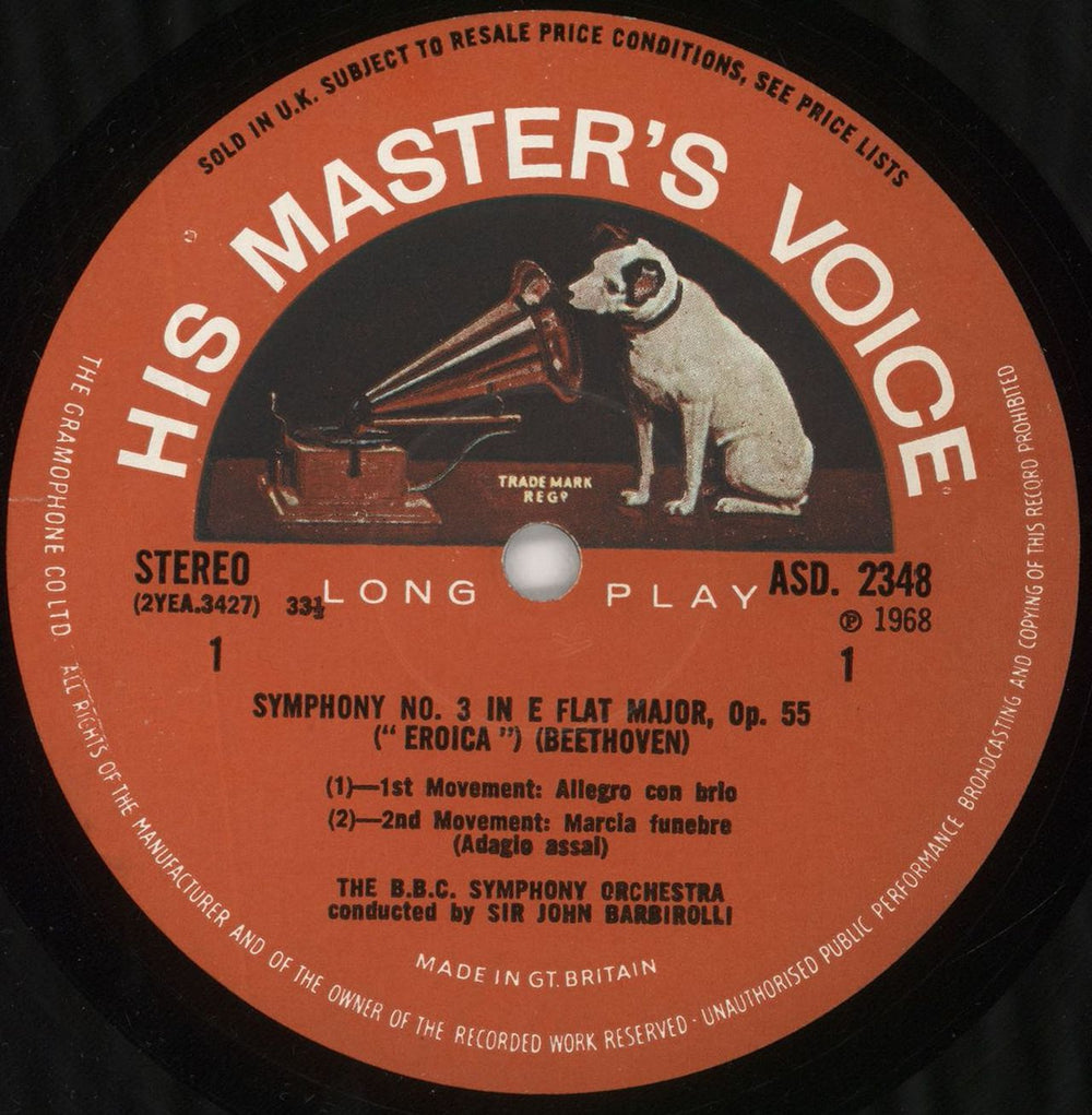 Ludwig Van Beethoven "Eroica" Symphony No. 3 In E Flat, Op. 55 - 1st UK vinyl LP album (LP record) LVBLPER740305