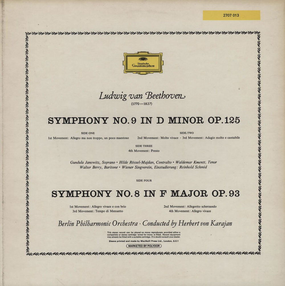 Ludwig Van Beethoven Symphonies Nos. 8 and 9 German 2-LP vinyl record set (Double LP Album)