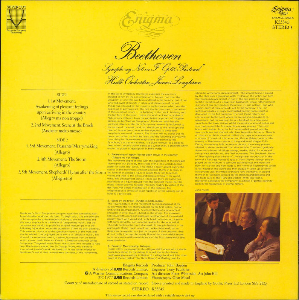 Ludwig Van Beethoven Symphony No. 6 in F, Op.68 "Pastoral" UK vinyl LP album (LP record)