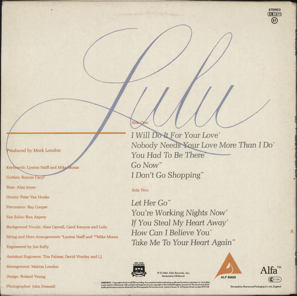 Lulu Take Me To Your Heart Again UK Promo vinyl LP album (LP record)