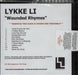 Lykke Li Wounded Rhymes UK Promo CD-R acetate CD-R